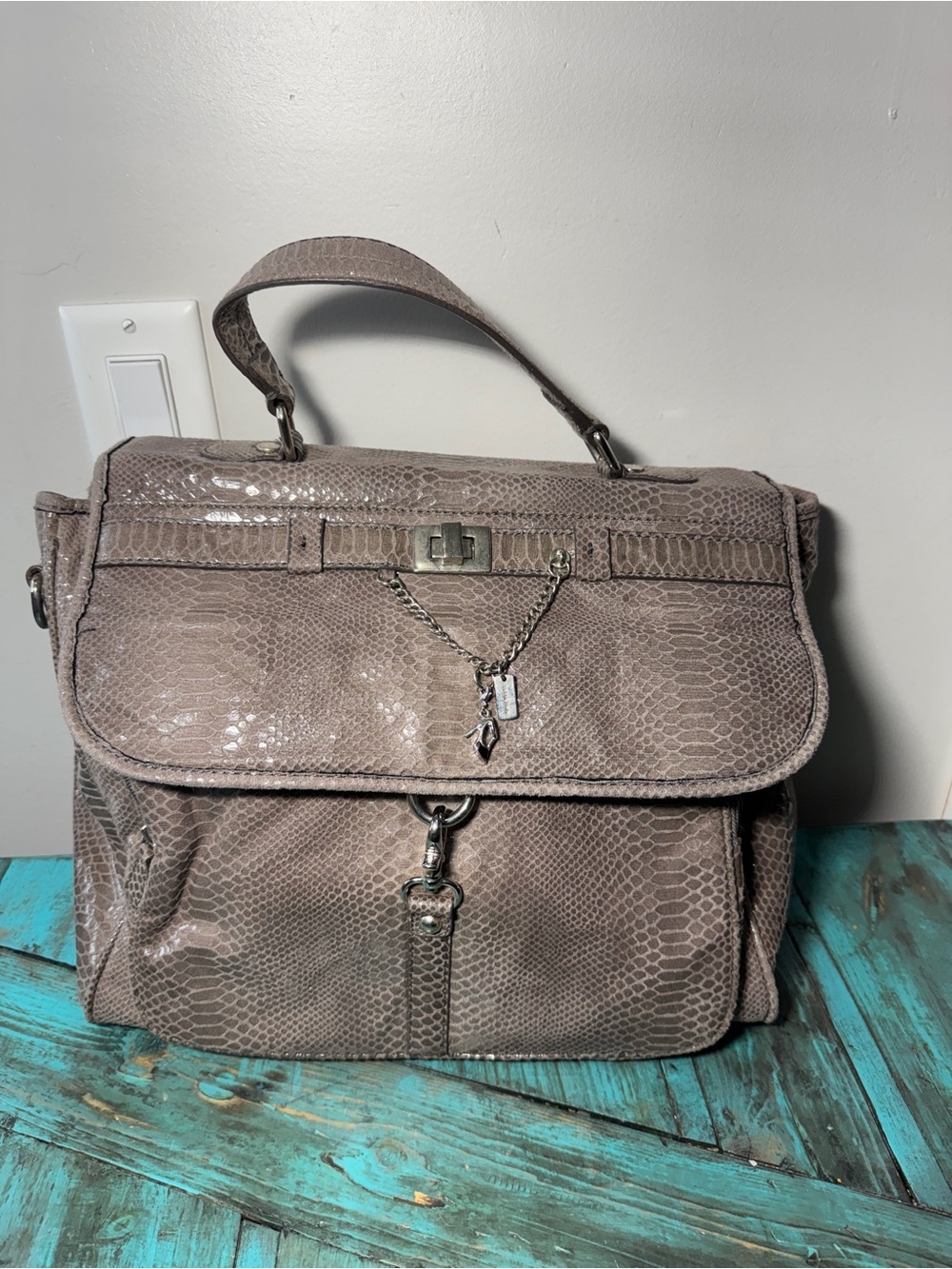 Nine West Grey Faux Snakeskin Print Laptop Bag - Picture 2 of 16